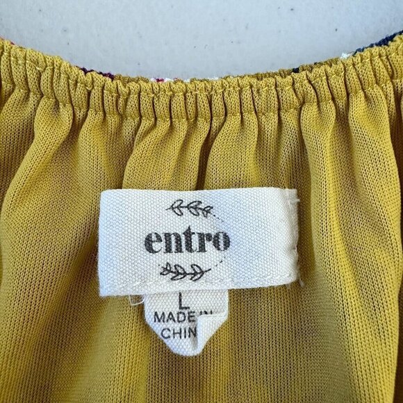 Entro Mini Dress Floral Yellow Bell Sleeve Size L - Picture 6 of 9